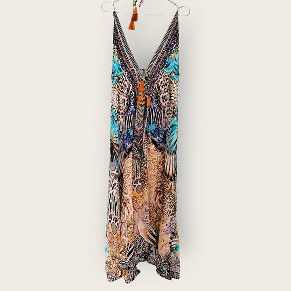 Sakkas Lizi Womens Maxi‎ Sz L Halter Silk Handkerchief Dress Beachy Boho Cover - Picture 1 of 13